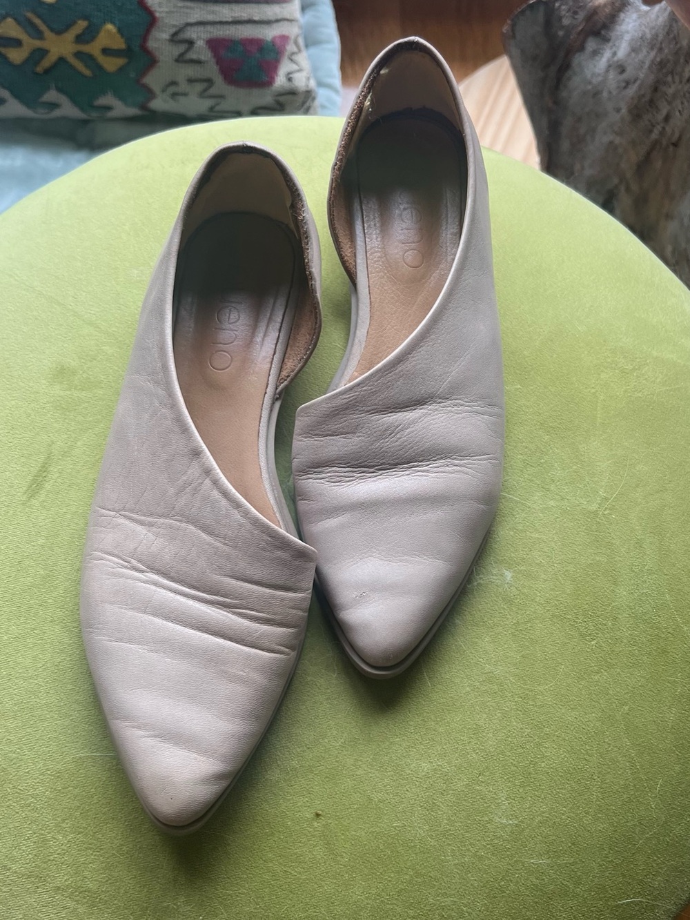 Free People Pointed-Toe Leather Flats in Light Taupe